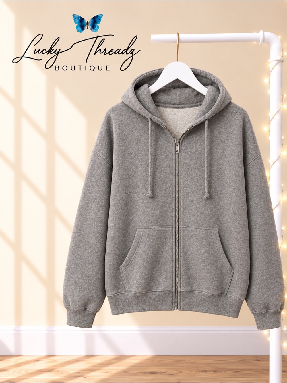 Brandy Melville Christy Gray Oversized Full Zip Hoodie Sweatshirt One Size